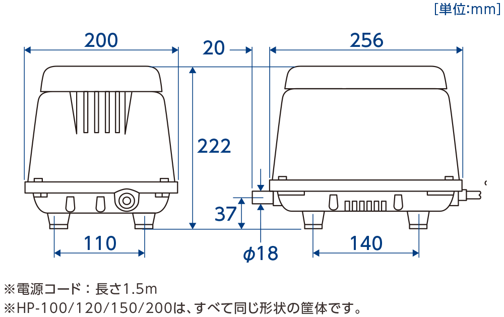 テクノ高槻 ブロワ HP 外形図 寸法図