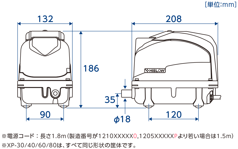 テクノ高槻 ブロワ XP 外形図 寸法図